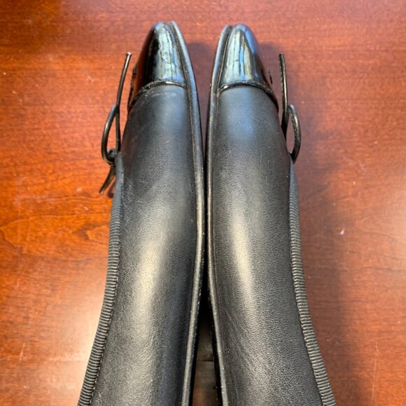 Authentic Chanel Lambskin Leather Ballet Flats 36.5 Black CC Bow Patent Cap Toe - Picture 5 of 16